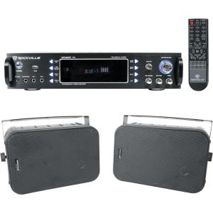 imageRockville RPA60BT V2 Bundle 1000W 2Channel USB Bluetooth Amplifier Mixer 2 HP65S 65 in 500W Peak160W RMS Swivel Home Theater Speakers IndoorOutdoor 3Items