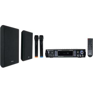 imageRockville RPA70WBT V2 Bundle 1000Watt 2Ch USB Bluetooth Karaoke AmplifierMixer with 2 Wireless Mic 2 RockSlim Black 525 in 240Watt Home Theater Slim Speakers Easy Wall Mount 3Items