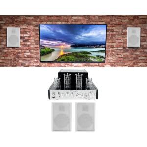 imageRockville RockSlim Bundle 4 White 525 in 240W Wall Mount Slim Home Theater Speakers BluTube 70W Tube Amplifier Bluetooth Stereo Receiver for Home Audio 5Items