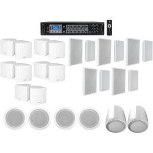imageRockville 350 Watt 6 Zone 70v Bundle with CC65T 65 Ceiling 70B Black 525 Wall 65P Pendant Speakers amp 35 Wall Mount 5 Items