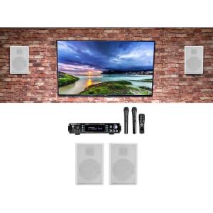 imageRockville Bundle RPA70WBT V2 1000w 2Ch Bluetooth Karaoke AmplifierMixer2 Mics Bundle with 2 Pair Rockville RockSlim White Home Theater 525 240w Easy Wall Mount Slim Speakers 3 Items
