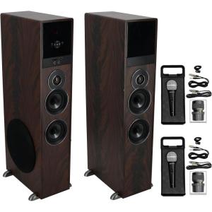 imageRockville Bundle TM80D Dark Wood Powered Home Theater Tower Speakers 8 SubBluetooth Bundle with 2 RMCXLR HighEnd Metal DJ Handheld Wired Microphone Mic w 2 Cables 3 Items