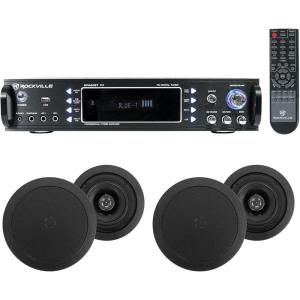 imageRockville HC55 Bundle 4 525 in 300Watt inCeiling Home Theater Speakers 8 Ohm RPA60BT V2 1000Watt 2Channel USB Bluetooth Amplifier Mixer 5Items