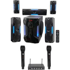 imageRockville HTS56 Bundle 1000Watt 51 Channel Bluetooth Home Theater Audio System 8 Subwoofer RKI60 Dual UHF 8Channel Wireless Microphone Karaoke Interface and Mixer 2Items