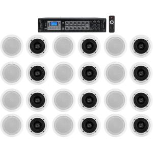 imageRockville RCS3506 Bundle 350Watt 6Zone 70V Home Audio Amplifier Bluetooth 24 CC525T White 525 in Ceiling Speakers for MultiRoom Home Use 25Items