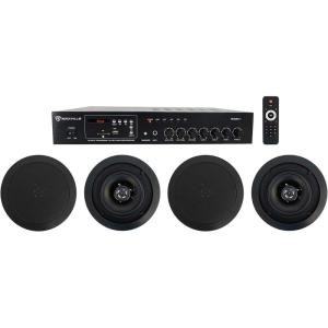imageRockville RCS801 Bundle 60Watt 70V Home Audio Amplifier with Bluetooth Receiver 4 CC525T Black 525 in Ceiling Speakers for Bedroom and Living Room 5Items