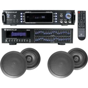 imageRockville RPA60BT V2 Bundle 1000W Bluetooth AmplifierMixer REQ42B 2x21Band Home Theater Equalizer 4 65 in 500W Black inCeiling Speakers Audio EQ Sound System for Home or Studio 7Items