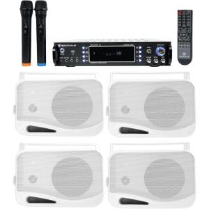 imageRockville RPA70WBT V2 Bundle 1000W 2Ch USB Bluetooth Karaoke AmplifierMixer 4 HP4S8 4 360W Peak  120W RMS OutdoorIndoor Home Theater Speakers with Swivel Bracket 2 Mics 5Items