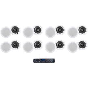 imageRockville Rock Zone 8 Bundle 1000Watt 8Channel MultiRoom ReceiverAmplifier 16 65 in 500Watt White inCeiling Home Theater Speakers for Home Audio Systems 17Items