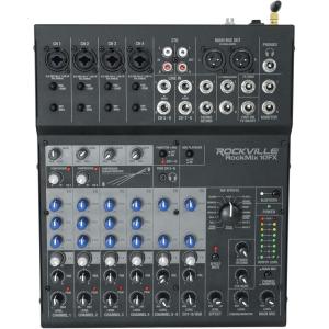imageRockville ROCKMIX 10FX 10Channel Mixer USB Recording Interface Digital Effects 3Band EQ Phantom Power Bluetooth 50 for Home Studio Podcast and Live Performance