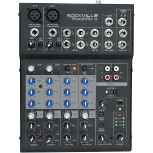 imageRockville ROCKMIX 8 Channel Mixer USB Recording Interface Compressor Bluetooth 50 18V Phantom Power for Podcasting and Live Music