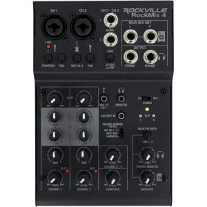 imageRockville RockMix 4 4Channel Mixer with USB Interface 2Band EQ Phantom Power Loopback Switch Compact Design for Recording and Streaming