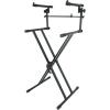 imageRockville RKS42X 2Tier XStand Keyboard DJ Stand Quick Release Adjustable Height Crossbar Support 360 degree Rotating Tier HeavyDuty Steel Frame for Stage Studio and Home Use