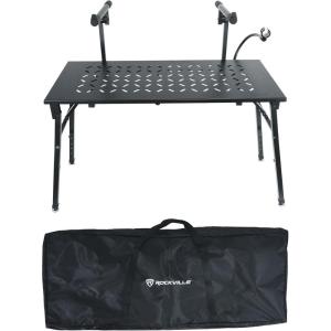 imageRockville PKS44 2Tier KeyboardDJ Stand Tabletop Mic Stand Detachable Second Tier Foldable Steel Carry Bag Perfect for DJs Studios Live Gigs
