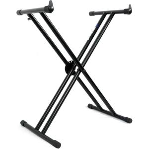 imageRockville RKS30X Double X Braced Keyboard Stand 132 lbs Capacity PushButton Lock Circular Tubes 1mm Steel Tubing Portable Foldable for Musicians and DJs