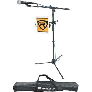 imageRockville RVMIC5 V2 Pro Audio Tripod Microphone Stand Telescopic Boom TabletPhone Holder Adjustable Steel Perfect for Studio amp Live PerformancesMic  PhoneTablet Stand