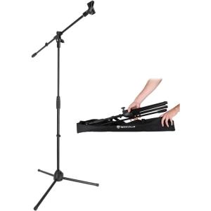 imageRockville RVMIC50 Portable Mic Stand with Boom 307504 Adjustable Height 30 Boom Lightweight Sturdy Steel Tubes Includes Carry Bag For DJs Musicians Recording and Performances