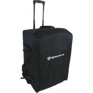 imageRockville SB15 v2 Rolling Travel Bag w Wheels Fits Most 15 DJ PA Speakers Telescopic Handle Durable Nylon Accessory Pockets for Mobile DJs and Event ProsBlack