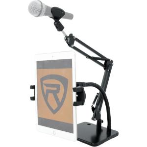 imageRockville iSTAND 85 Dual Desktop Boom Arm amp Gooseneck Stand Weighted Base Adjustable Mic Clip PhoneTablet Holder Perfect for Studio PodcastingDual Desktop phonetablet  Mic stand