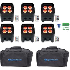 image6 Rockville Best PAR 50 Rechargeable Par Wash Lights Wireless DMXRGBWAUVBag