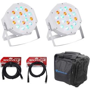 imageRockville 2 RockPAR50 LED RGB Compact Par Can DJClubStage DMX Wash Light  White Bundle with Rockville RDX3M25 RDX3M10 3 Pin DMX Lighting Cables amp RLB90 Universal Travel Bag 5 Items