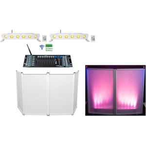 imageRockville BEST STRIP 60 Bundle 2 Rechargeable RGBWA UV Wireless DMX Wash Light Bars ROCKFORCE W2 192 Channel 24GHz Wireless DMX Controller RFAAW Facade Booth with Bag and Scrims 4items