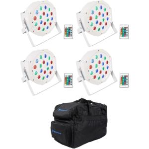 imageRockville Battery PAR 50 Bundle 4 White Rechargeable LED DMX DJ Club Wash UpLights with Remote RLB30 Bag for 4 Slim Par Lights Controller amp Accessories 5Items