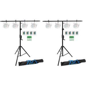 imageRockville Battery PAR 50 Bundle 8 White Rechargeable RGB DMX DJ Wash Uplights 2 RVCS2 CrankUp Tripod Speaker Stands with Bag 2 RCS52 Adjustable Lighting Crossbars 5 to 75 ft 12Items