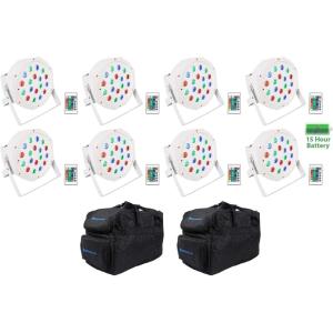 imageRockville Battery PAR 50 White Bundle 8 Rechargeable LED DMX DJ Wash Up Lights with Remotes 2 RLB30 Travel Bags for Events and Clubs 10 Items