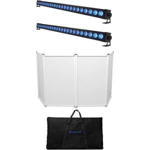 imageRockville Battery Strip 24 Bundle 2 Rechargeable RGBW Color DJ Wash Light Bars RFAAW DJ Event Facade Lightweight Metal Frame Booth with Travel Bag amp Scrim 3Items
