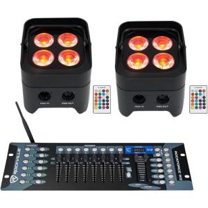 imageRockville Best PAR 50 Bundle 2 Rechargeable Par Can Wash Lights wWireless DMX RGBWAUV ROCKFORCE W2 192Channel 10W Wireless 24GHz DMX Lighting Controller 3Items