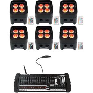 imageRockville Best PAR 50 Bundle 6 Rechargeable Par Can Wash Lights wWireless DMX RGBWAUV ROCKFORCE W4 384Channel Wireless DMX Lighting Controller wMIDI 7Items