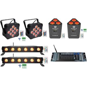 imageRockville Best PAR 60 Bundle 2 Rechargeable Par Can Wash Lights 2 RockWedge LED RGBWA UV Par Lights 2 Best Strip 60 Rechargeable Wash Bars ROCKFORCE W2 DMX Lighting Controller 7Items