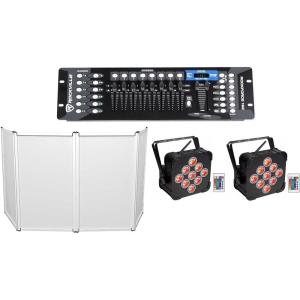 imageRockville Best PAR 60 Bundle 2 Rechargeable Wireless DMX RGBWAUV LED Wash Lights RFAAW DJ Event Facade with Travel Bag amp Scrim ROCKFORCE 192Channel DMX Lighting Controller 4Items