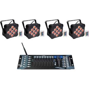 imageRockville Best PAR 60 Bundle 4 Rechargeable Par Can Wash Lights wWireless DMX RGBWA UV ROCKFORCE W2 192Channel Wireless DMX Controller 5Items