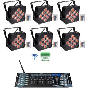 imageRockville Best PAR 60 Bundle 6 Rechargeable RGBWA and UV Par Wash Lights with Wireless DMX 13200mAh Battery 9x6W LEDs ROCKFORCE W2 192Channel 24GHz Wireless DMX Lighting Controller 7Items