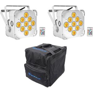 imageRockville Best PAR 60 White Bundle 2 RGBWAUV Battery Powered Wireless DMX Wash Par Lights RLB40 Padded Travel Bag 3Items
