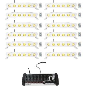 imageRockville Best Strip 60 Bundle 12 Rechargeable White Wash Light Bars with Wireless DMX RGBWA UV ROCKFORCE W4 384 Channel DMX Lighting Controller with MIDI 13Items