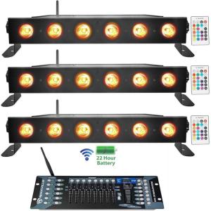 imageRockville Best Strip 60 Bundle 3 Rechargeable RGBWA UV Wash Light Bars Black ROCKFORCE W2 192 Channel Wireless DMX Lighting Controller 24 GHz Stage Effects 4Items
