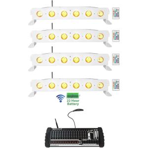 imageRockville Best Strip 60 Bundle 4 Rechargeable White Wash Light Bars ROCKFORCE W4 384 Channel Wireless DMX Lighting Controller with MIDI 5Items