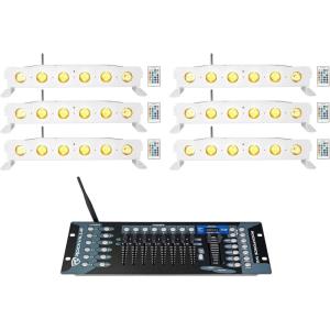 imageRockville Best Strip 60 Bundle 6 Rechargeable White LED Wash Light Bars Wireless DMX Control RGBWA ROCKFORCE W2 192Channel DMX Lighting Controller 7Items