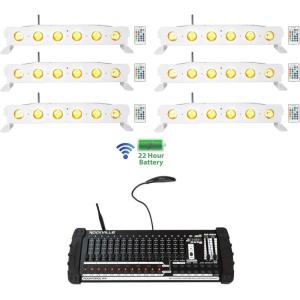 imageRockville Best Strip 60 Bundle 6 Rechargeable White LED Wash Light Bars Wireless DMX Control RGBWAUV ROCKFORCE W4 384Channel Wireless DMX Lighting Controller with MIDI 7Items