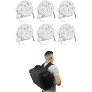 imageRockville RockPAR50 Bundle 6 LED RGB Compact Par Can DMX Wash Lights White RLBP6 Padded Backpack for 6 Par Lights 7Items