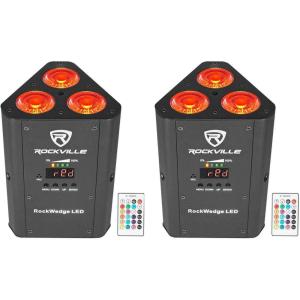 imageRockville RockWedge LED 54W RGBWAUV Battery Powered Par Light Wireless DMX Rechargeable Compact Design for DJs and Events 2Piece