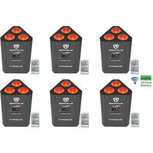 imageRockville RockWedge LED 54Watt RGBWA UV Rechargeable Battery Wireless DMX Par Uplight Portable Cordless Wash Fixture for DJs Events and Weddings 6Piece