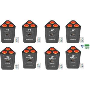 imageRockville RockWedge LED Bundle 54Watt RGBWAUV Rechargeable Wireless DMX Par Lights with Remote 7500mAh Battery 24GHz DMX Receiver LCD Display Sound Activated Modes 8Piece