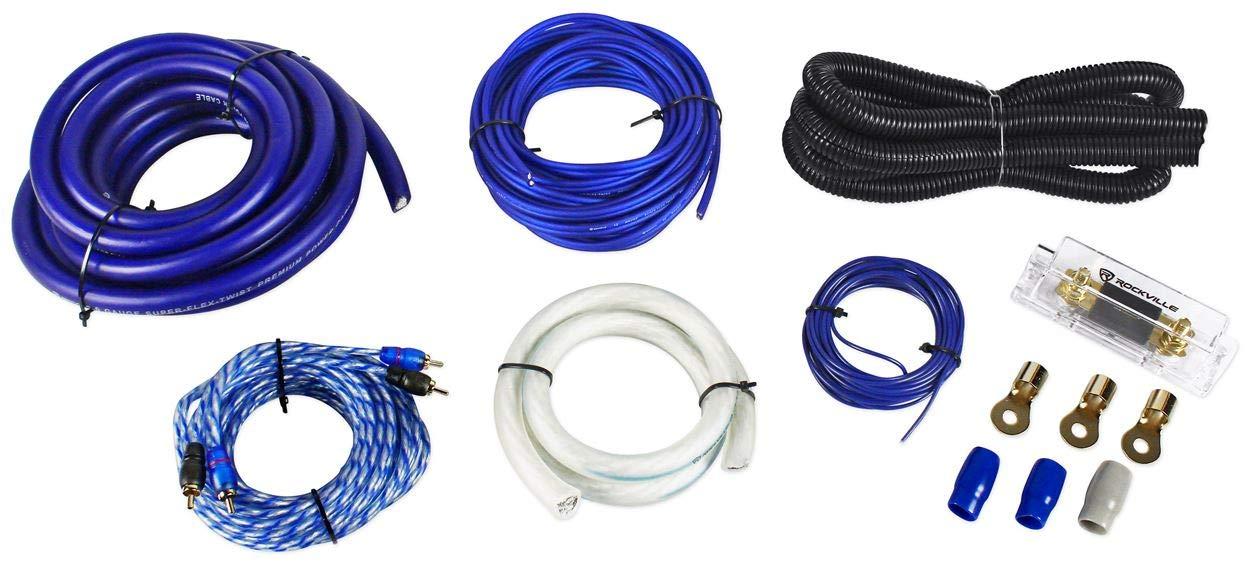 imageRockville Car Audio Bundle RFC50F v2 50 Farad Capacitor with Blue Voltage Display RWK01 0Gauge Complete Amp Installation Kit with RCA Cables 2Items