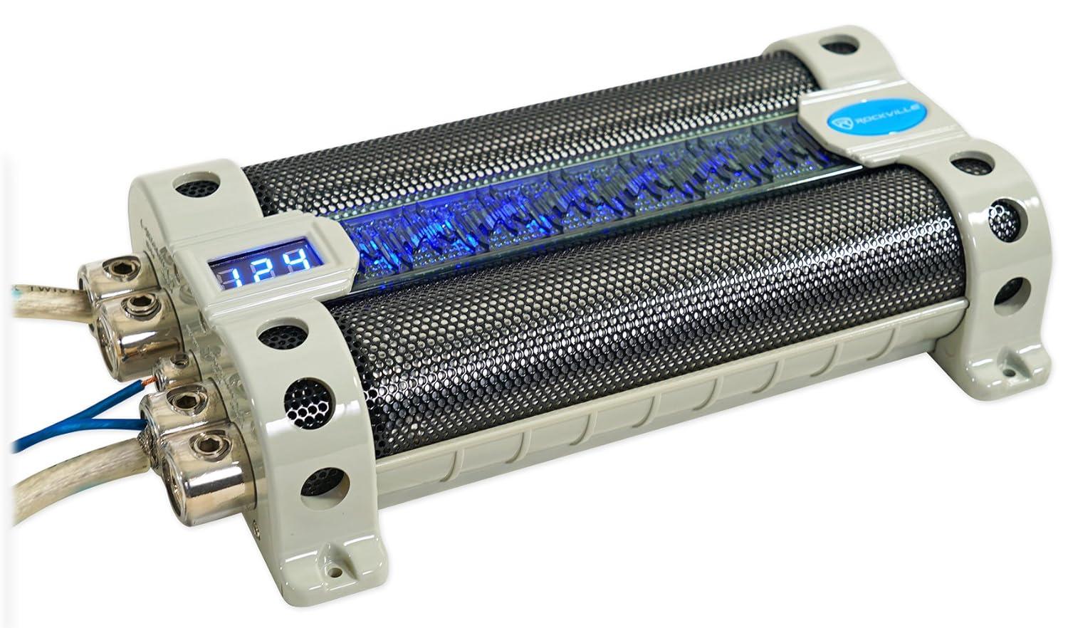 imageRockville Car Audio Bundle RFC50F v2 50 Farad Capacitor with Blue Voltage Display RWK01 0Gauge Complete Amp Installation Kit with RCA Cables 2Items