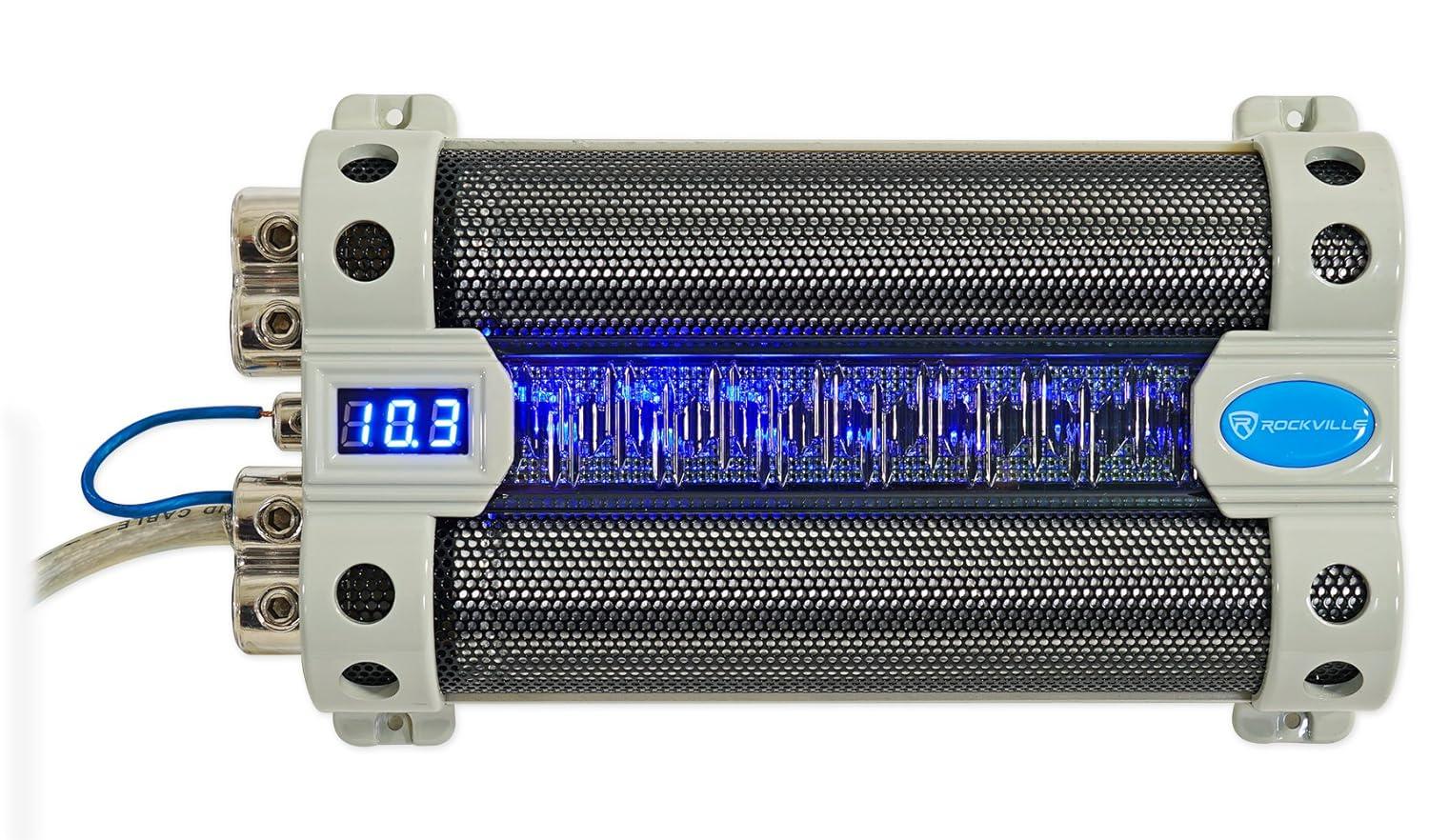 imageRockville Car Audio Bundle RFC50F v2 50 Farad Capacitor with Blue Voltage Display RWK01 0Gauge Complete Amp Installation Kit with RCA Cables 2Items