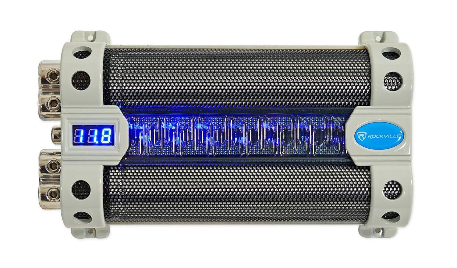 imageRockville Car Audio Bundle RFC50F v2 50 Farad Capacitor with Blue Voltage Display RWK01 0Gauge Complete Amp Installation Kit with RCA Cables 2Items